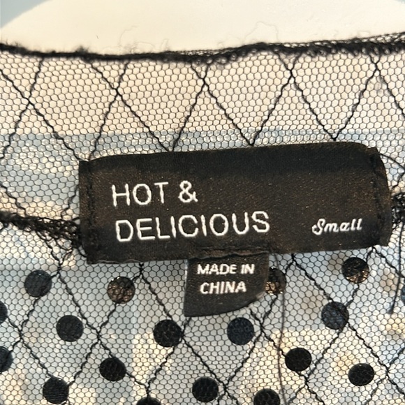 Hot & Delicious Kylie Long Sleeve Embellished Rhinestone Sheer Crop Top Size S - Picture 5 of 13